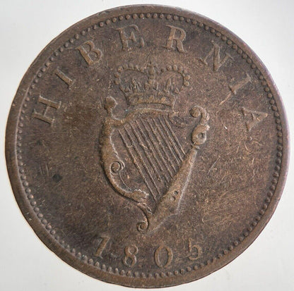 1805 Irish Hibernia Half-Penny Coin | Fine Collectable Grade | a7389