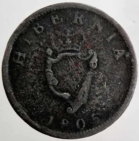 1805 Irish Hibernia Half-Penny Coin | Fine Collectable Grade | a6054