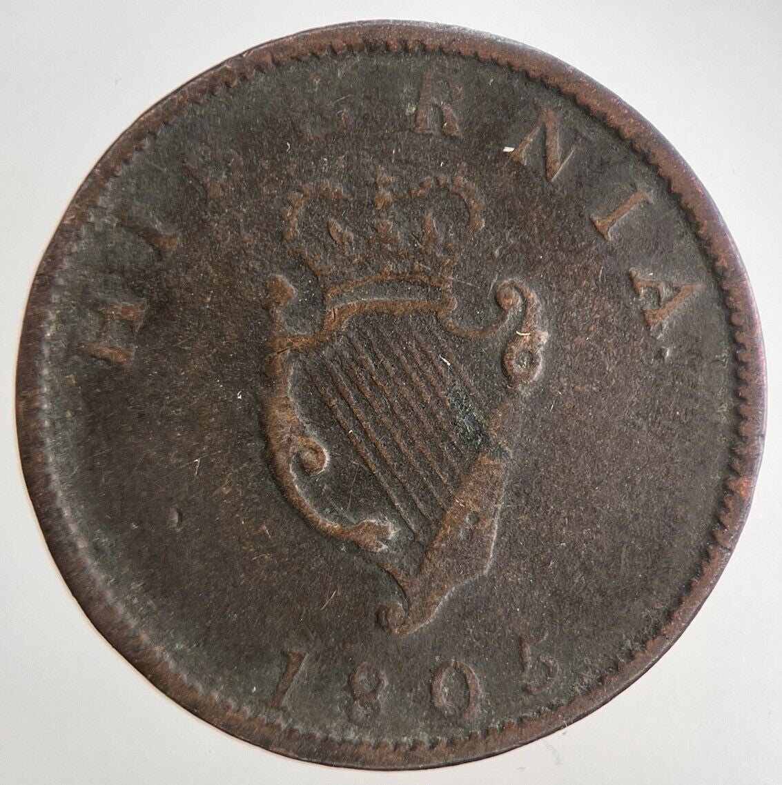 1805 Irish Hibernia Half-Penny Coin | Fine Collectable Grade | a5693