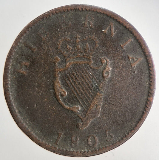 1805 Irish Hibernia Half-Penny Coin | Fine Collectable Grade | a5693