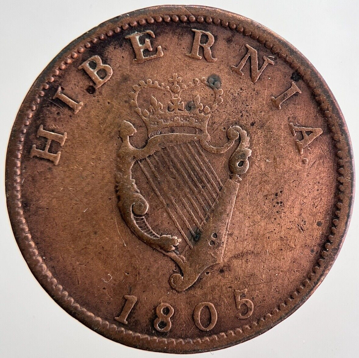 1805 Irish Hibernia Half-Penny Coin | Fine Collectable Grade | a6224