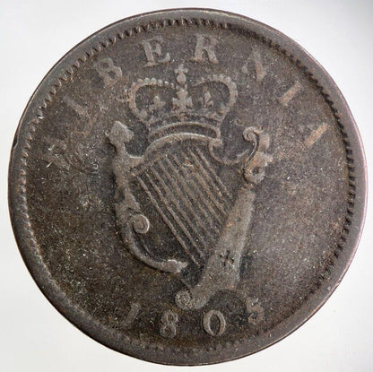 1805 Irish Hibernia One Penny Coin | Fine Collectable Grade