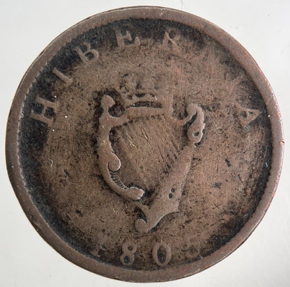 1805 Irish Hibernia Half-Penny Coin | Collectable Grade