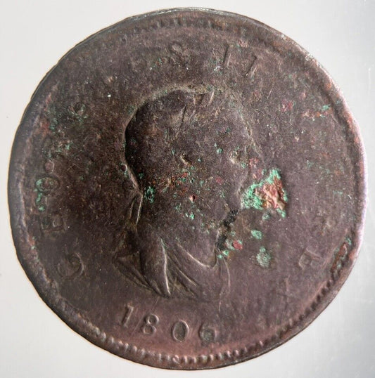 1806 George III 3rd Half-Penny Coin | Fair Grade | a4392