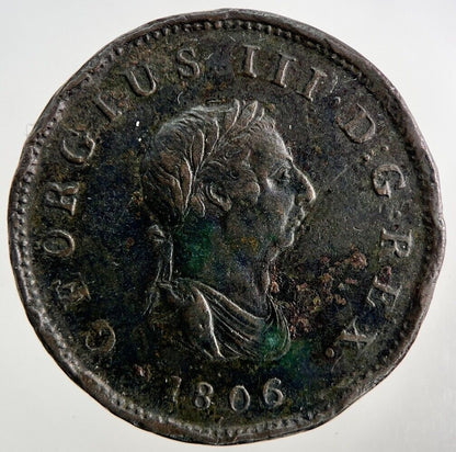 1806 George III 3rd Half-Penny Coin | Very High Grade
