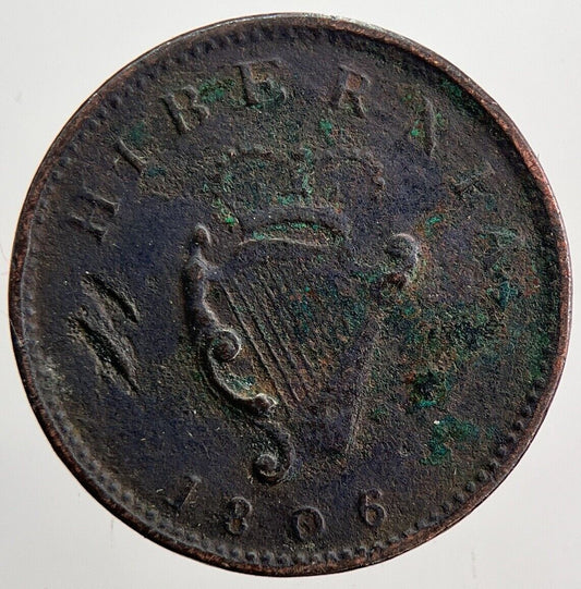 1806 Irish George III Hibernia Farthing Coin | Fine Collectable Grade | a6020