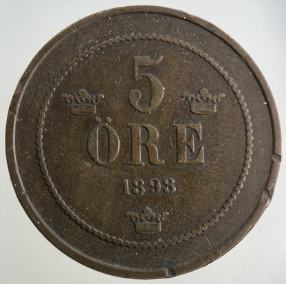1898 Sweden 5 Ore Coin | Fine Collectable Grade
