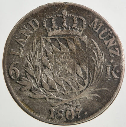 1807 Germany German States Bavaria 6 Kreuzer Coin | Fine Collectable Grade