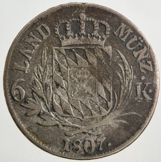 1807 Germany German States Bavaria 6 Kreuzer Coin | Fine Collectable Grade
