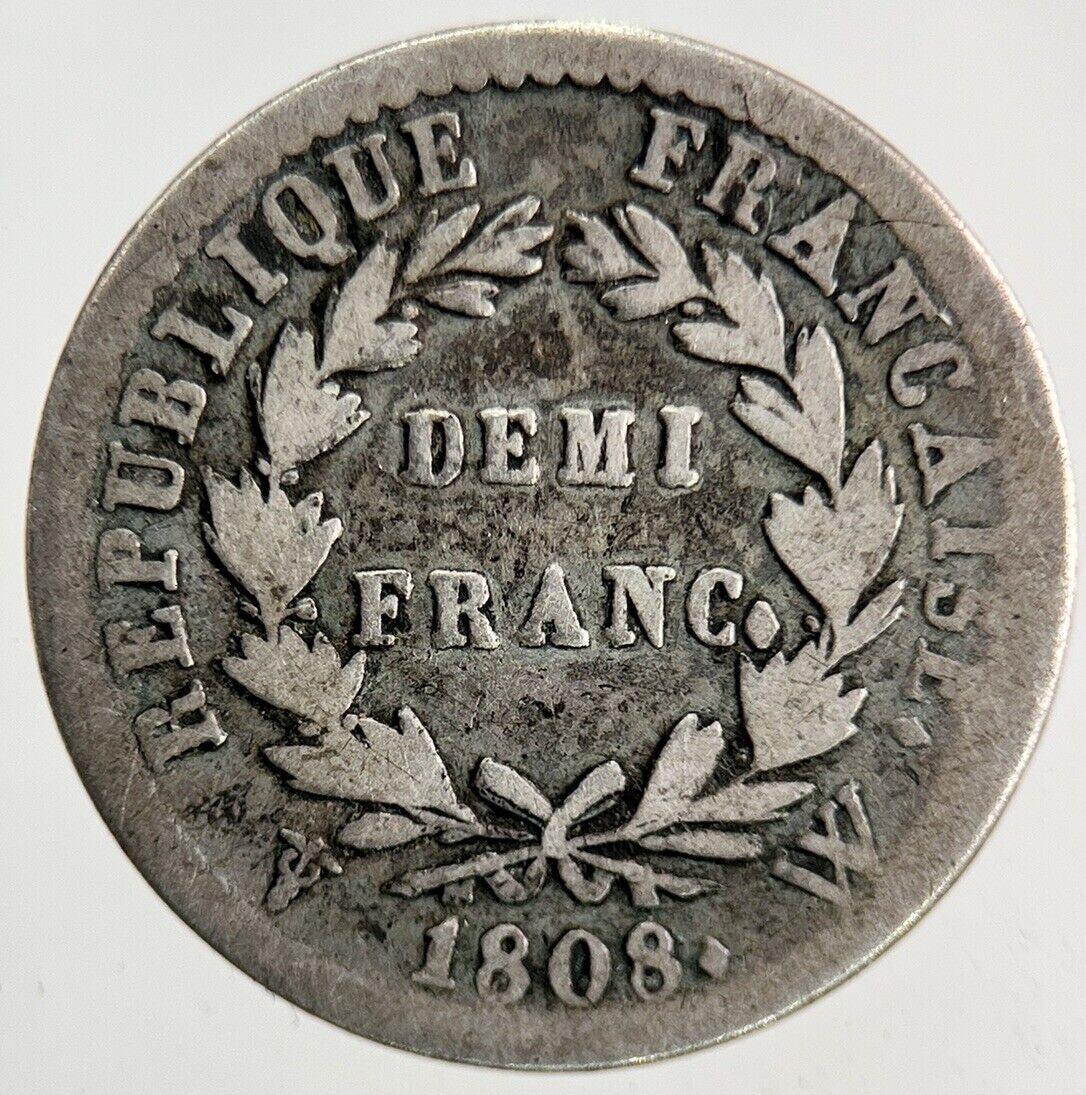 1808 France Napoleon Demi 1/2 Franc Silver Coin | Fine Collectable Grade