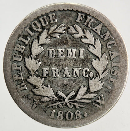 1808 France Napoleon Demi 1/2 Franc Silver Coin | Fine Collectable Grade