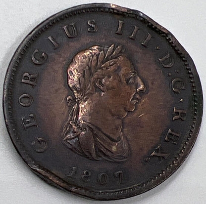 1807 Half-Penny George III | British Copper Coin | Fine Collectable Grade | a774