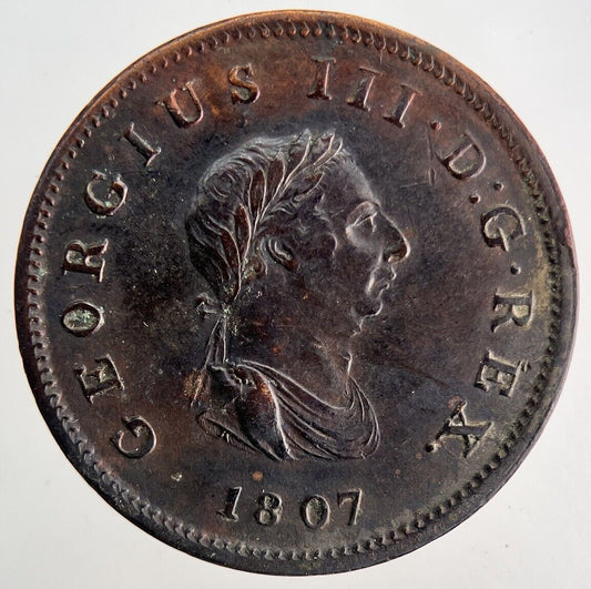 1807 George III 3rd Half-Penny Coin | Very High Grade