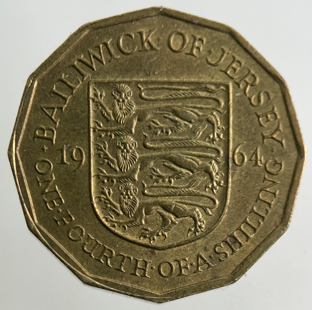 1964 Jersey 1/4 One Fourth Of A Shilling Coin | Fine Collectable Grade