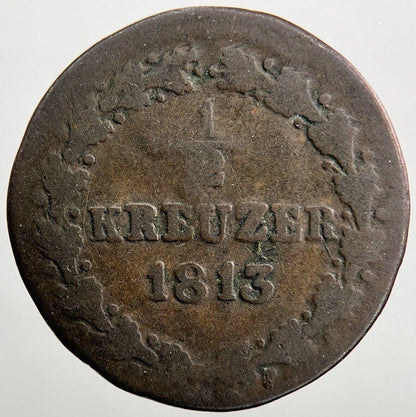 1813 Germany Nassau Half 1/2 Kreuzer Coin | Collectable Grade | a1488