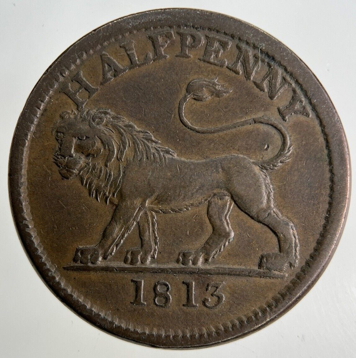 1813 British Lion Half-Penny Coin | Very High Grade
