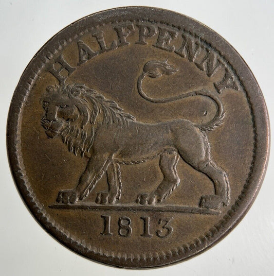 1813 British Lion Half-Penny Coin | Very High Grade