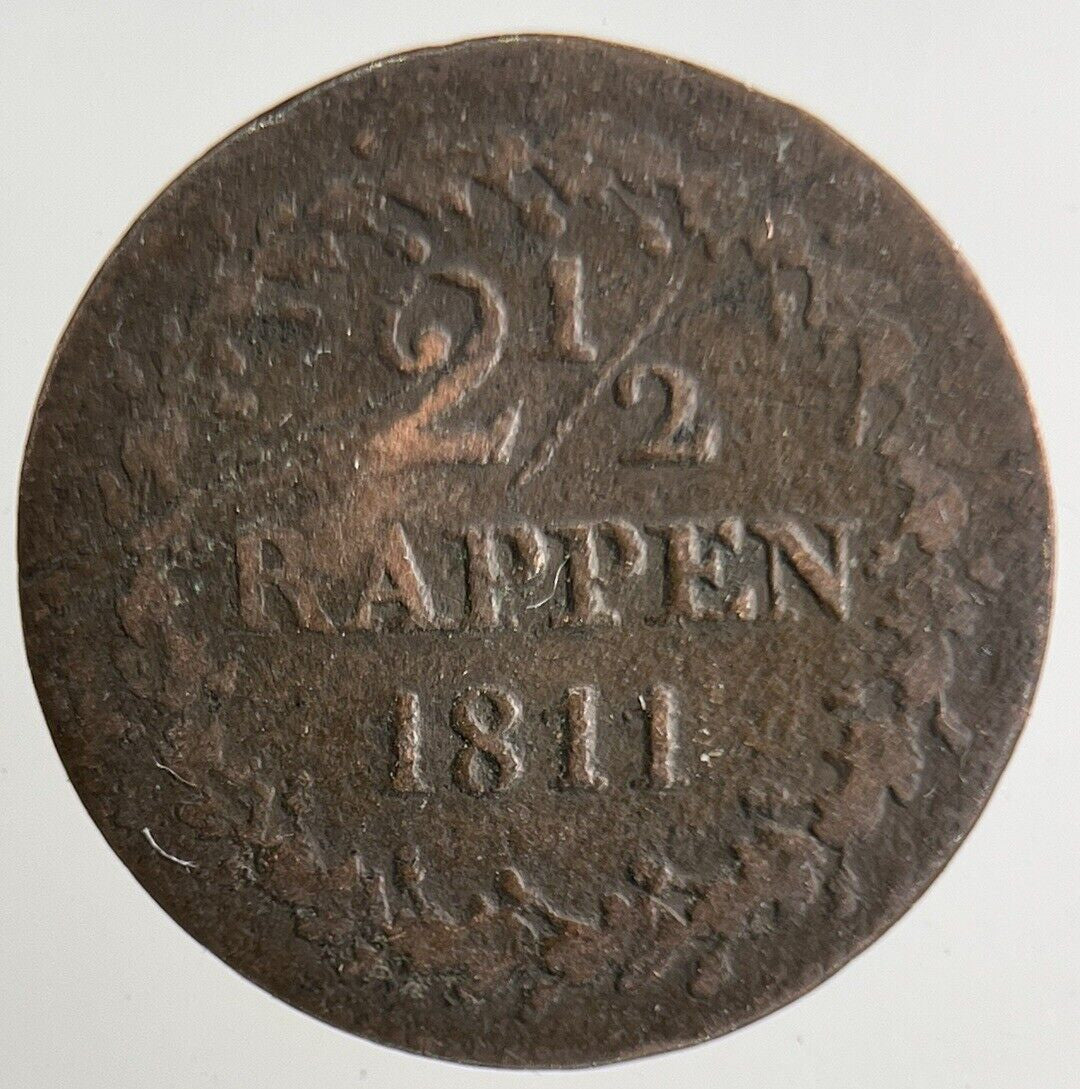 1811 Switzerland Swiss 2 1/2 Rappen Coin | Collectable Grade