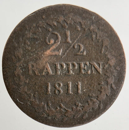1811 Switzerland Swiss 2 1/2 Rappen Coin | Collectable Grade