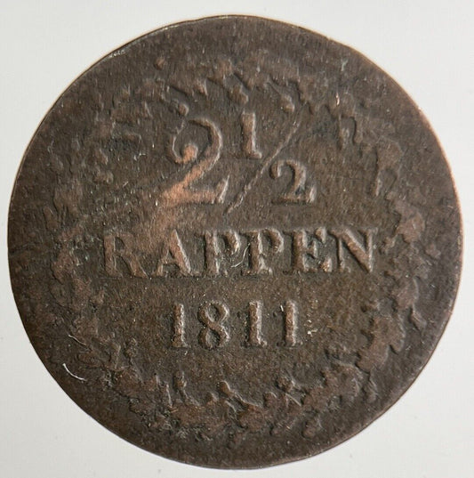 1811 Switzerland Swiss 2 1/2 Rappen Coin | Collectable Grade