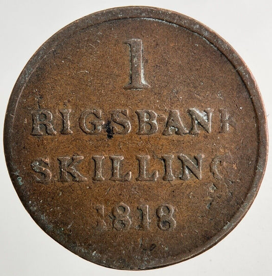 1818 Denmark 1 Skilling Coin | Fine Collectable Grade