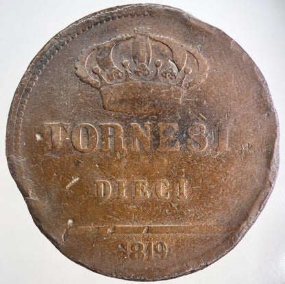 1819 Italy States Sicilia 10 Tornesi Dieci Coin | Collectable Grade | a2114