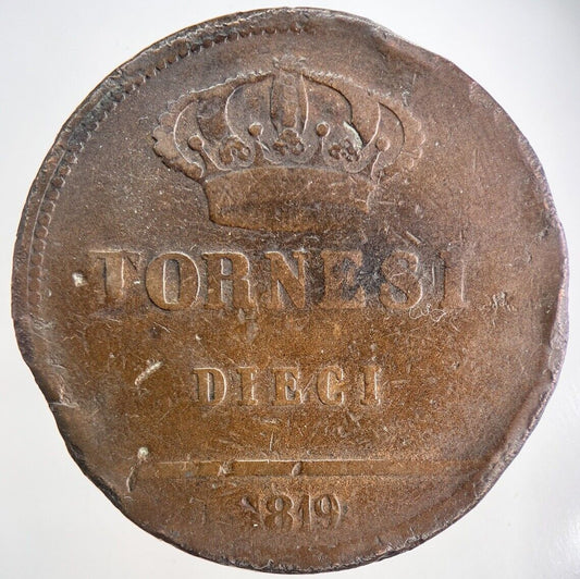 1819 Italy States Sicilia 10 Tornesi Dieci Coin | Collectable Grade | a2114