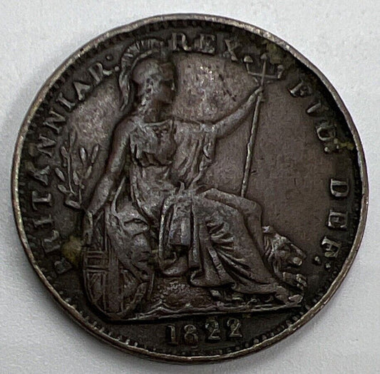 1822 Farthing | British Copper Coin | George IV | Fine Grade | a618