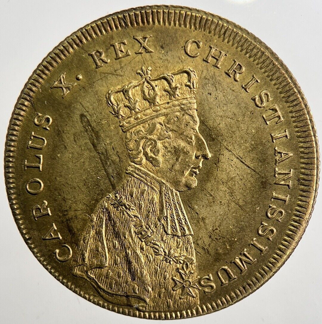 1825 France Reims Charles X Coronation Brass Medal Coin | Very High Grade a5405