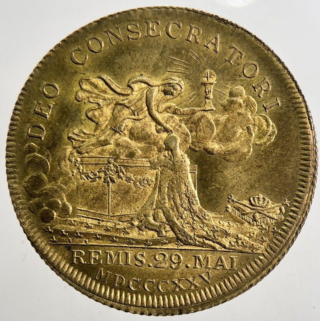 1825 France Reims Charles X Coronation Brass Medal Coin | Very High Grade a5405