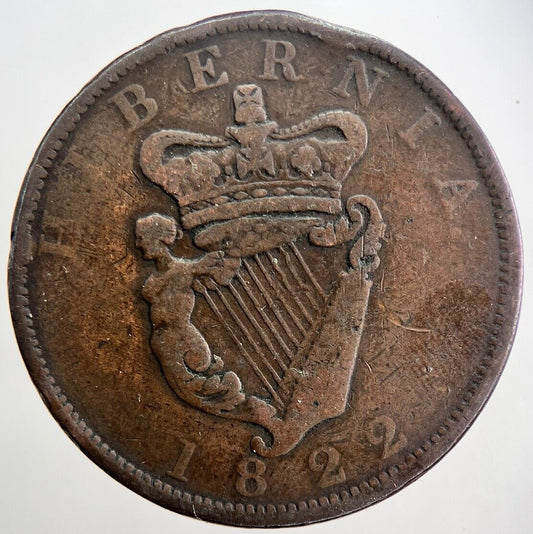 1822 Irish Hibernia Penny Coin | Fine Collectable Grade | a6055