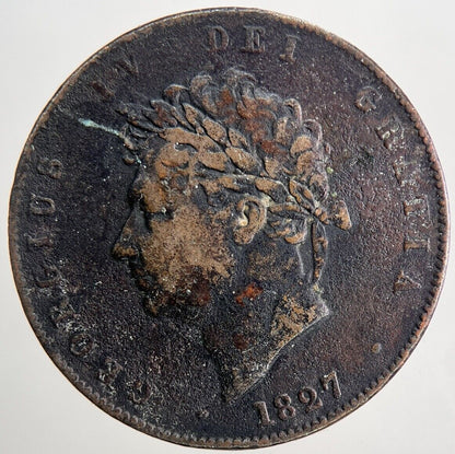 1827 George IV Half-Penny Coin | Fine Collectable Grade | a9053