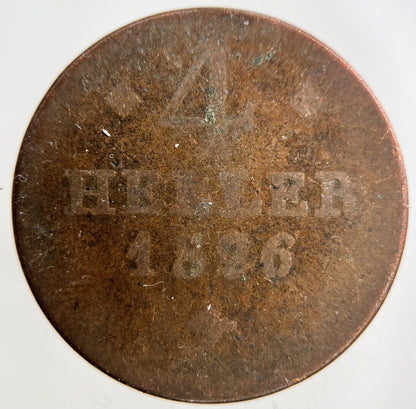 1826 Germany 4 Heller Coin | Fair Grade