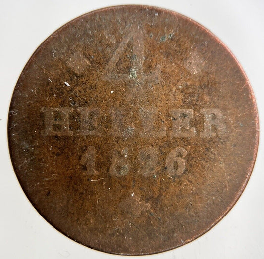 1826 Germany 4 Heller Coin | Fair Grade
