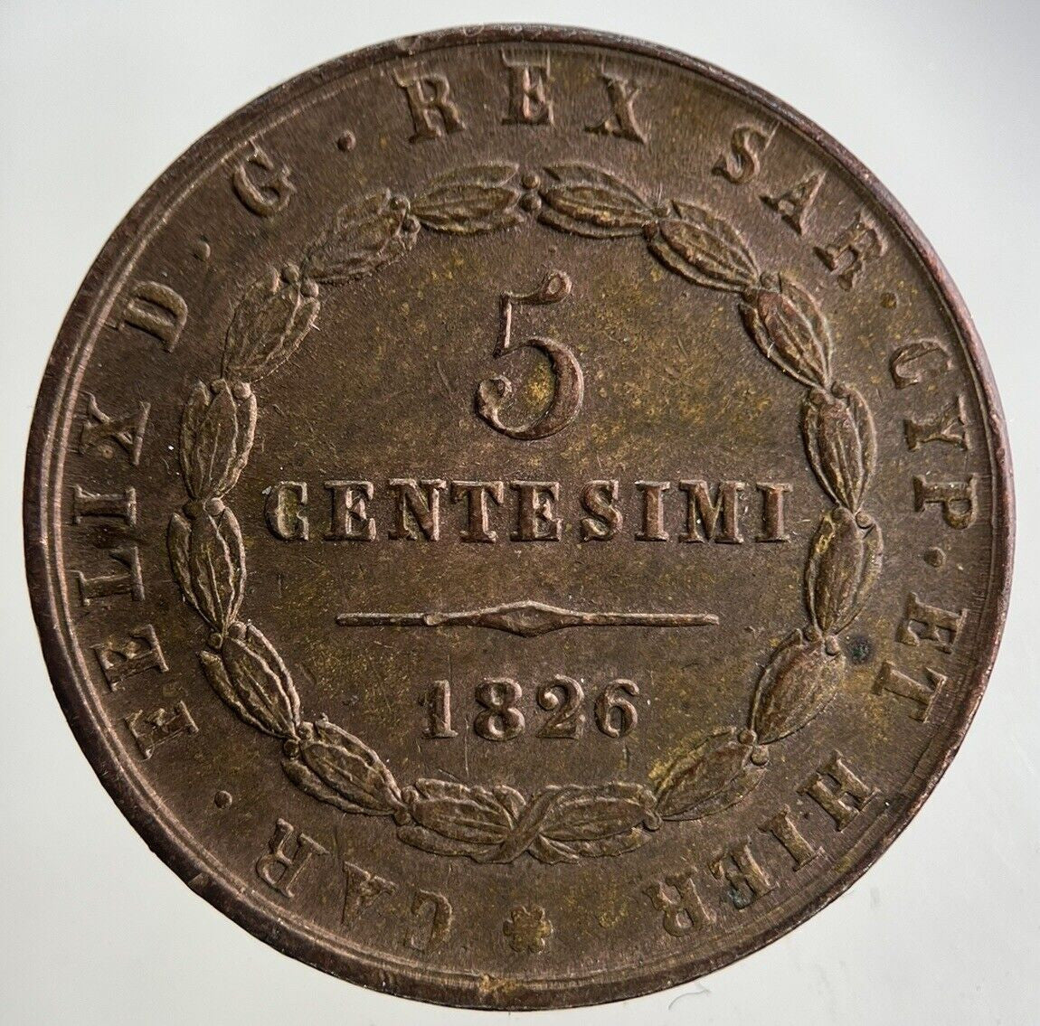 1826 Italy Sardinia 5 Centesimi Coin | Very High Grade