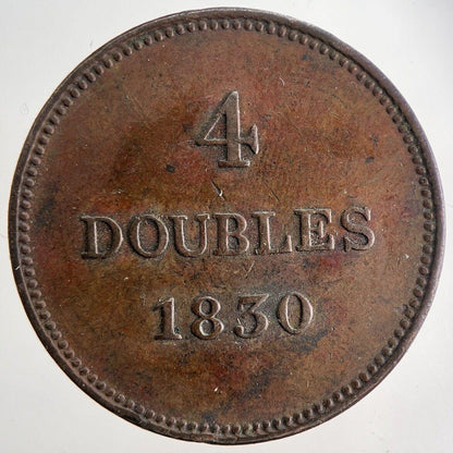 1830 Guernsey 4 Doubles Coin | Fine Collectable Grade | a6272