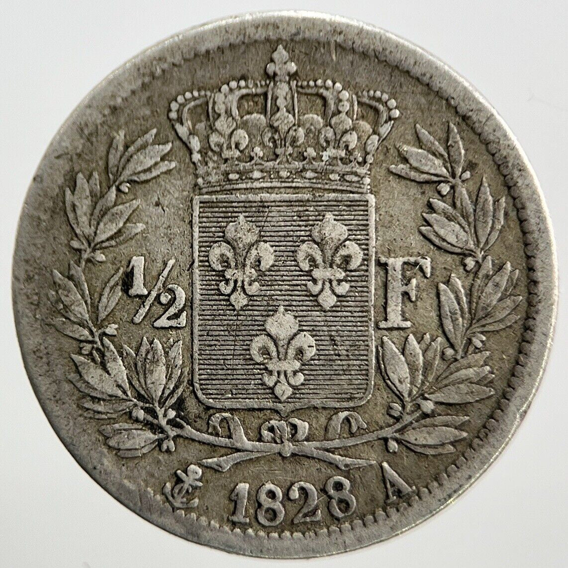 1828-A France Half 1/2 Franc Silver Coin | Fine Collectable Grade