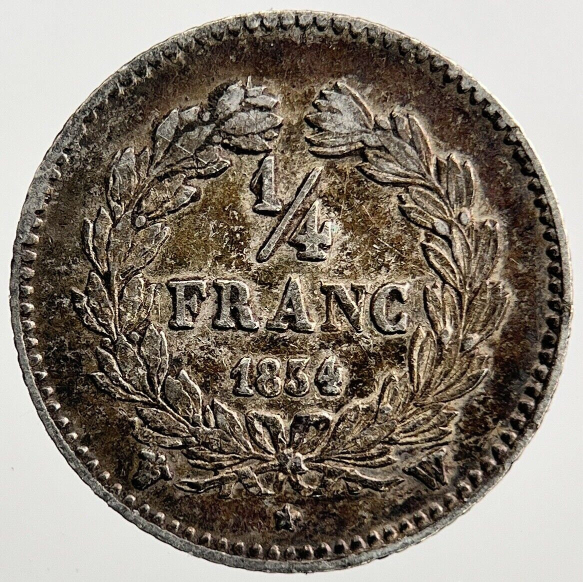 1834 Quarter 1/4 Franc France Silver Coin | Fine Collectable Grade