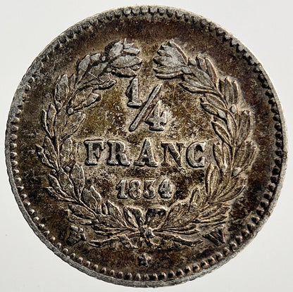 1834 Quarter 1/4 Franc France Silver Coin | Fine Collectable Grade