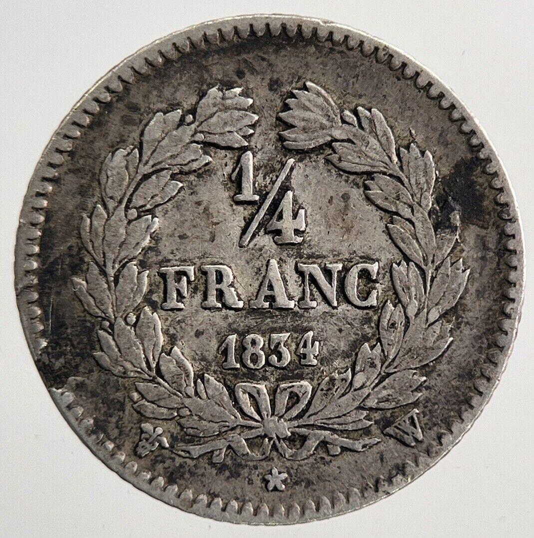 1834 France 1/4 Quarter Franc Silver Coin | Fine Collectable Grade | a9300