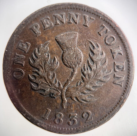 1832 Canada Nova Scotia One Penny Token Coin | Fine Collectable Grade