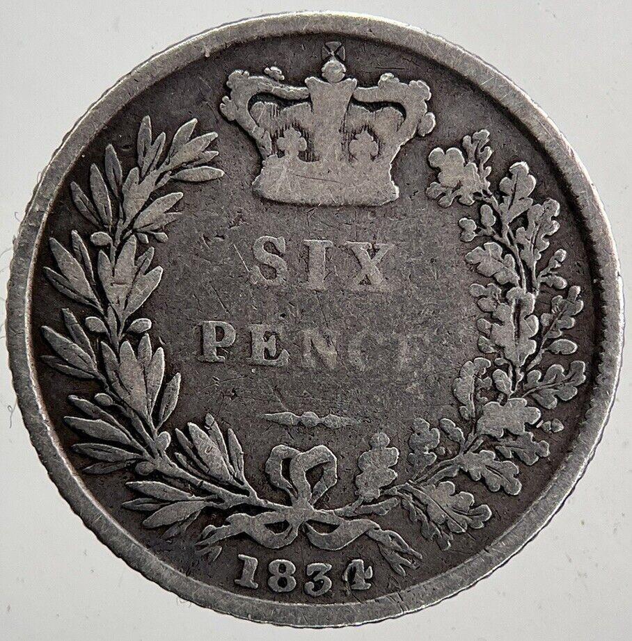 1834 William IV Sixpence Silver Coin | Fine Collectable Grade | a5966