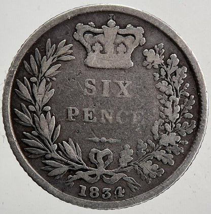 1834 William IV Sixpence Silver Coin | Fine Collectable Grade | a5966