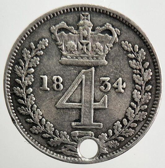 1834 William IV Maundy Four-Pence Silver Coin | Fine Collectable Grade | a1451