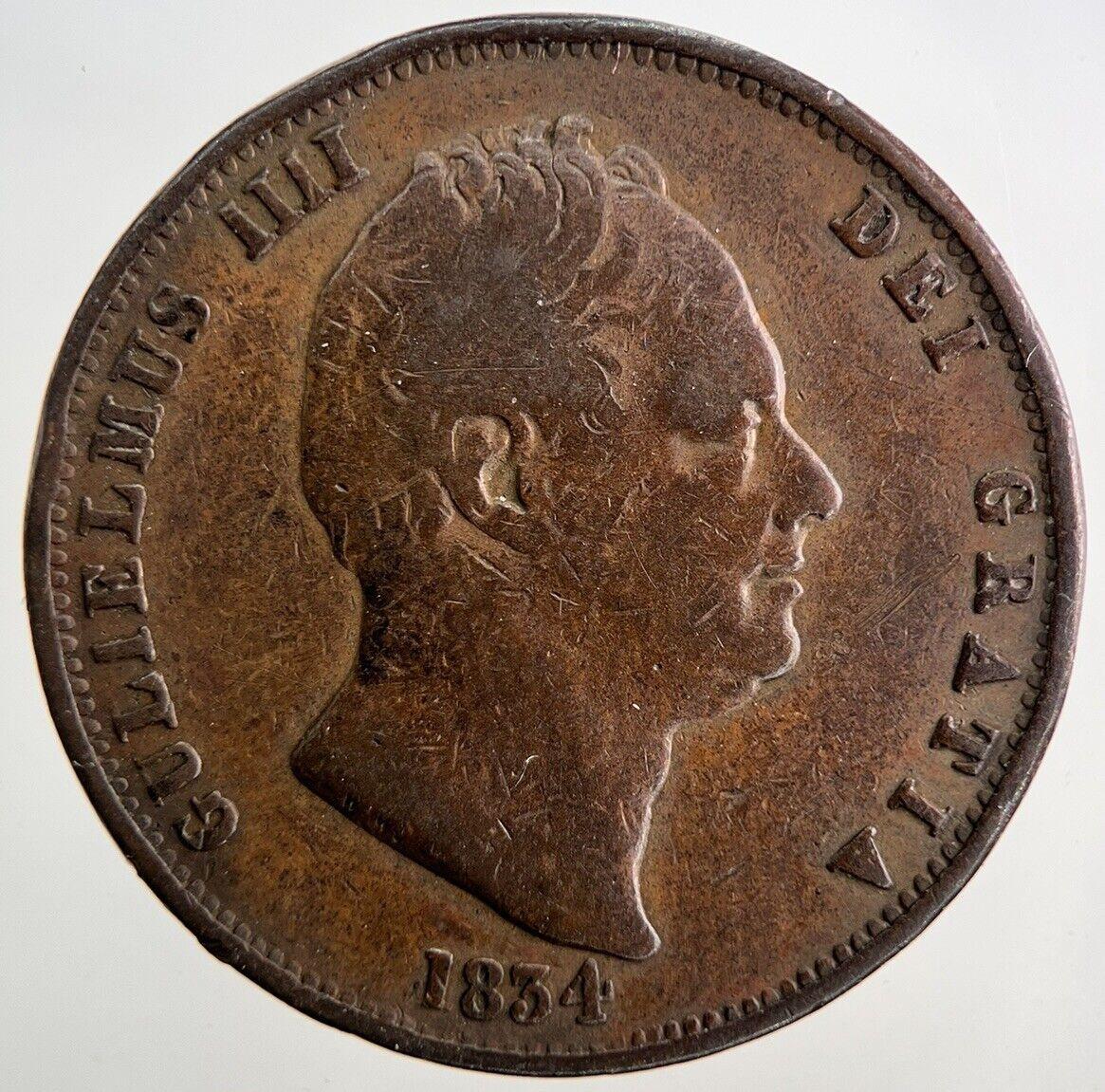 1834 William IV Half-Penny Coin | Fine Collectable Grade