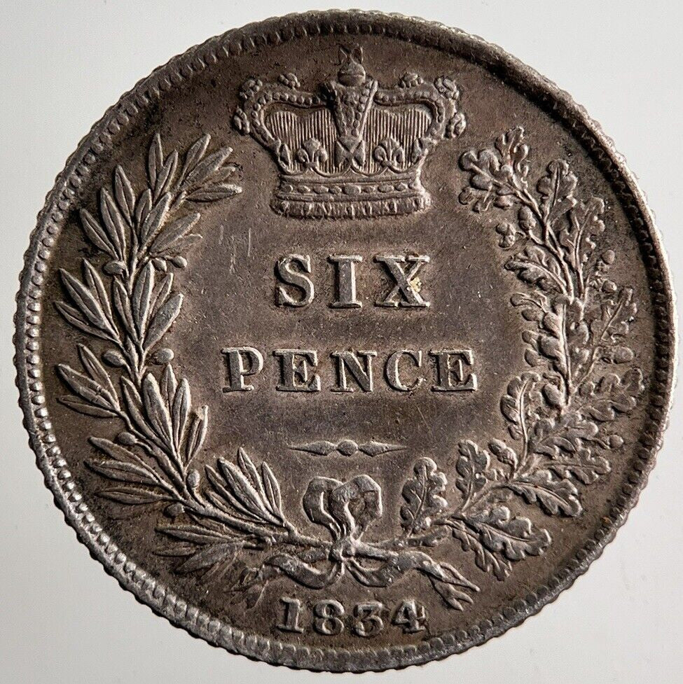 1834 William IV Sixpence Silver Coin | Very High Grade