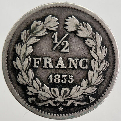 1835 France 1/2 Half Franc Silver Coin | Fine Collectable Grade