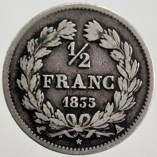 1835 France 1/2 Half Franc Silver Coin | Fine Collectable Grade