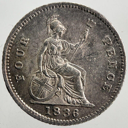 1836 William IV Four-Pence Silver Coin | Very Fine Grade | a5971