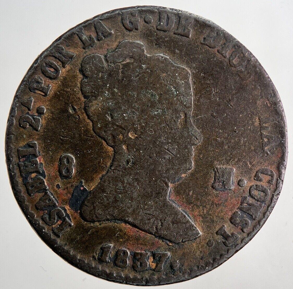 1837 Spain 8 Maravedis Coin | Fine Collectable Grade | a6243